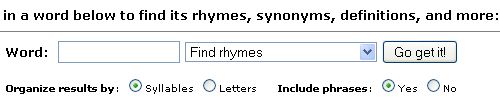 RhymeZone - Englische Reime