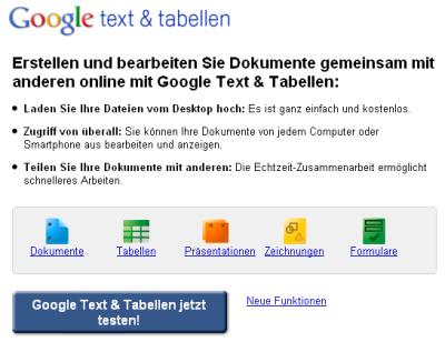 Google Text & Tabellen