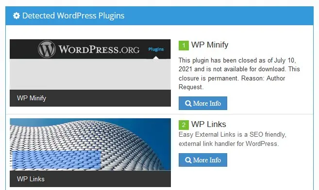 Erkannte WordPress Plugins